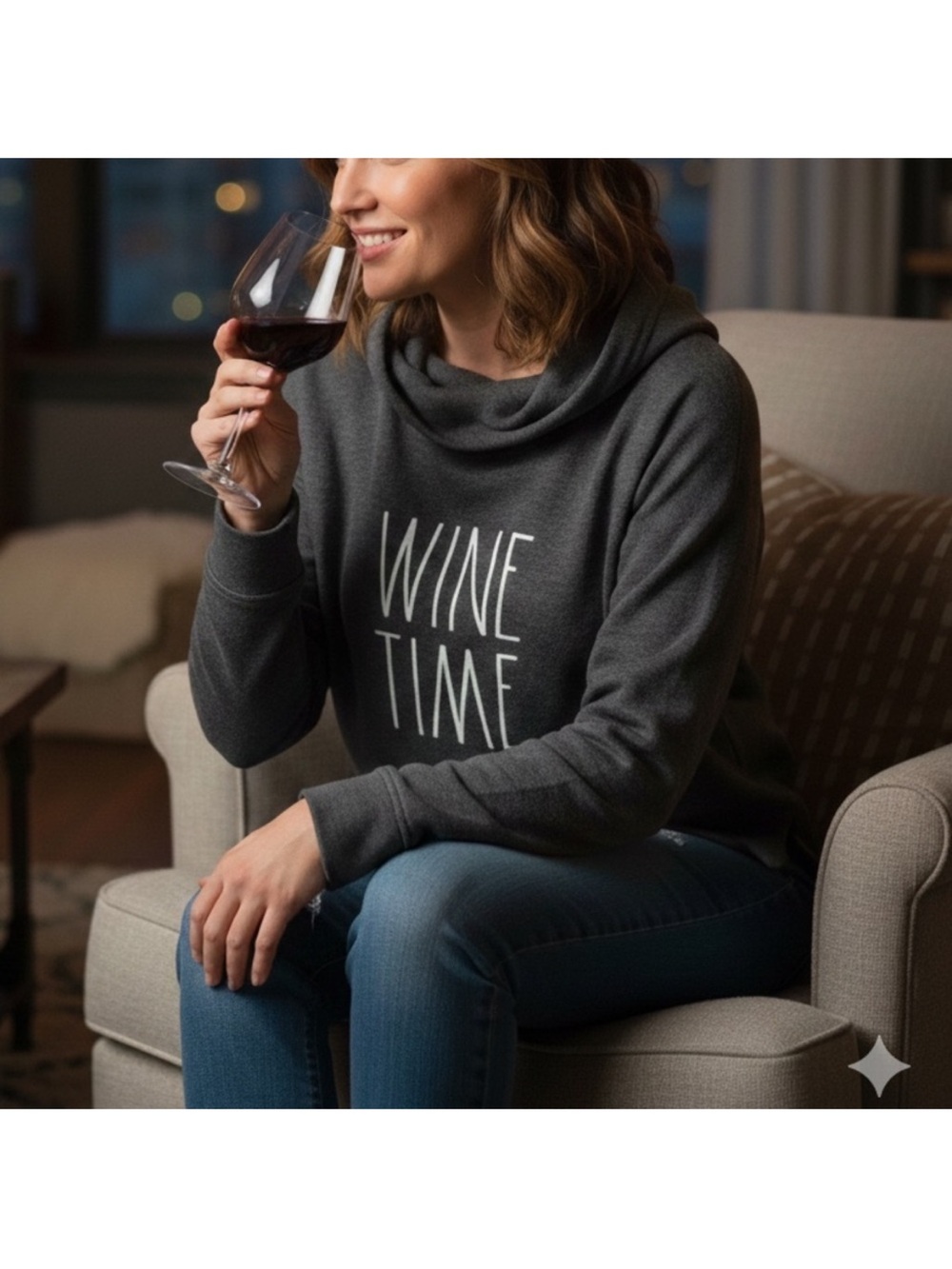 Rae Dunn Charcoal 'WINE TIME.' Hooded Sweatshirt - Picture 5 of 6